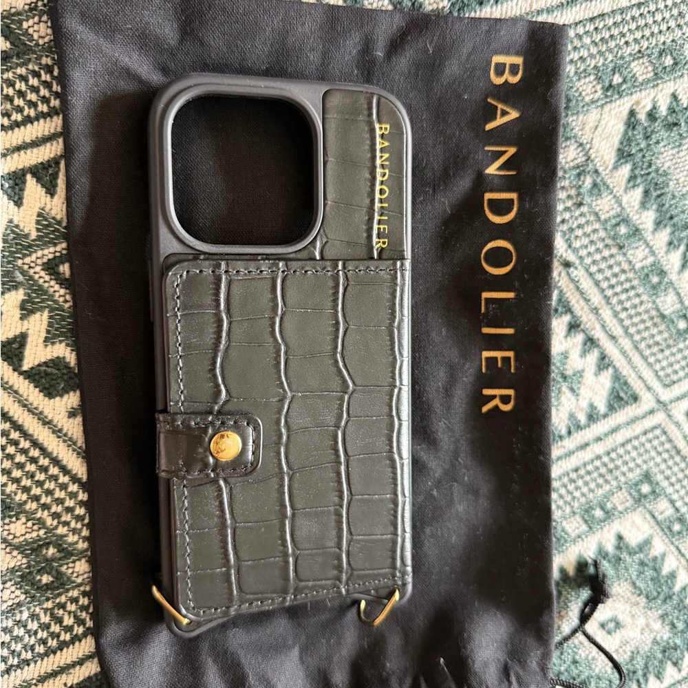 Bandolier Dark Leather Crocodile Phone Case